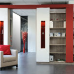 Bibliothèque AGEM rouge blanc avec niche bois