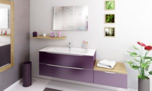 Salle de bain YOU meuble suspendu violet et miroir - Nos produits - Cuisines Debard
